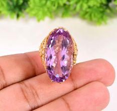 Designer Ring for Women in Solid 925 Sterling Silver with Amethyst Gemstone and 18k Vermeil Gold